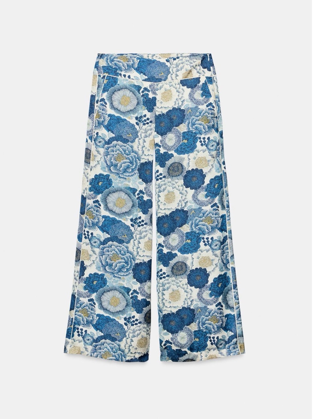 BNWT Zara Blue Floral Wide-Leg Pants